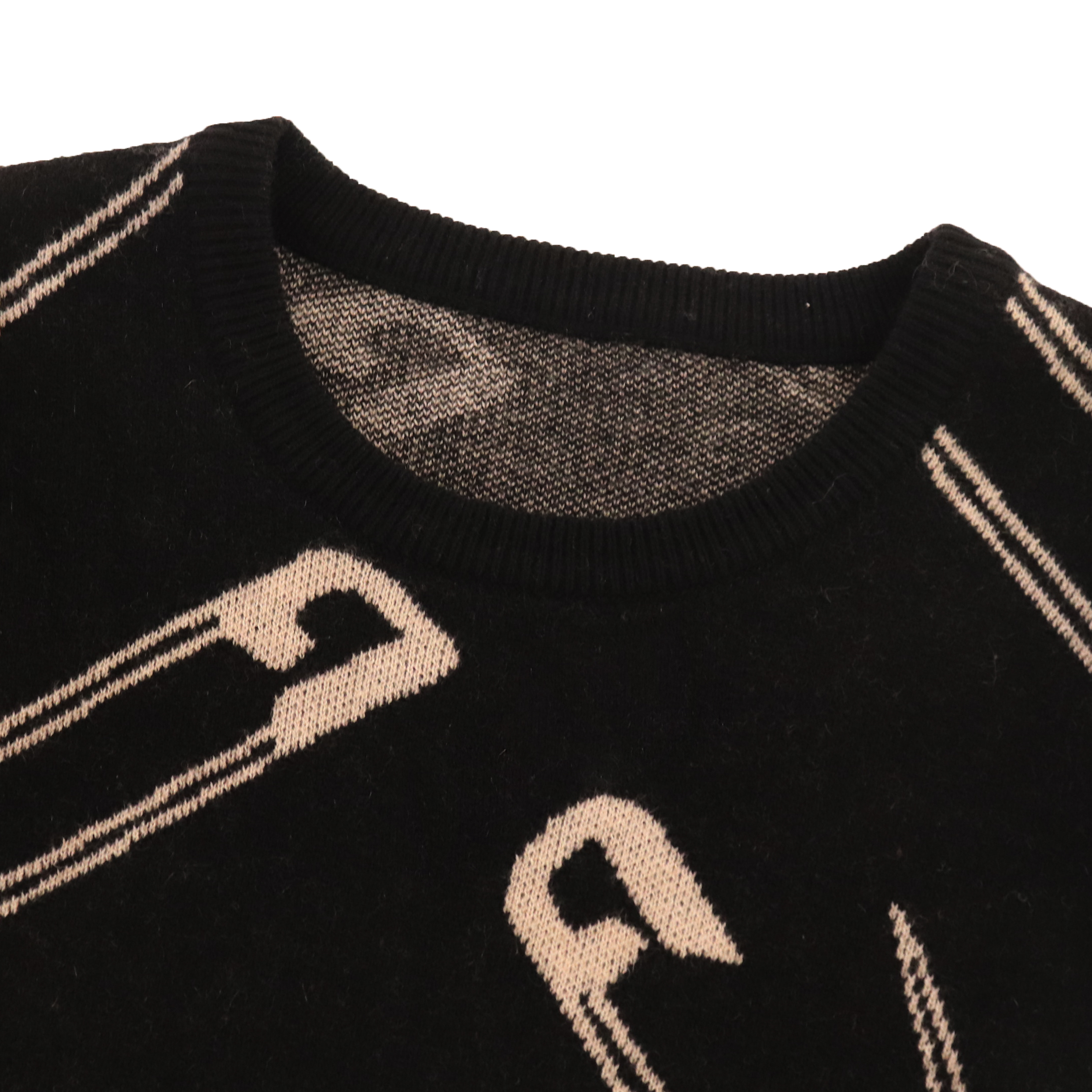 秋冬 OEM 定制黑色印花长袖女士套头针织毛衣