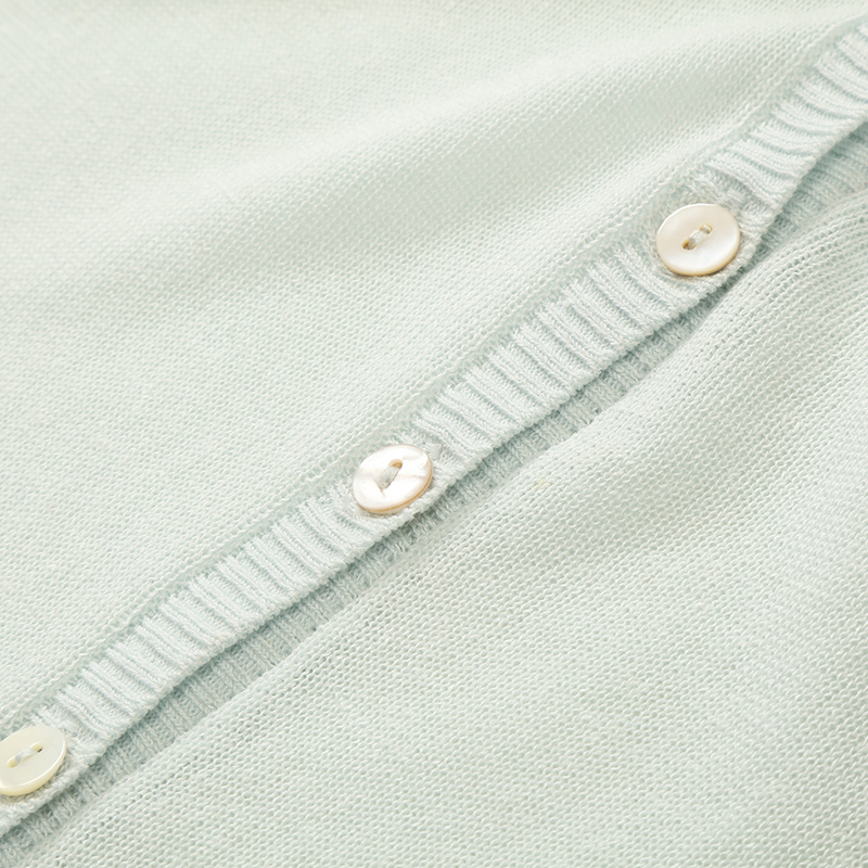 天丝亚麻混纺 OEM 工厂定制长袖米色女士女士短款修身针织毛衣开衫