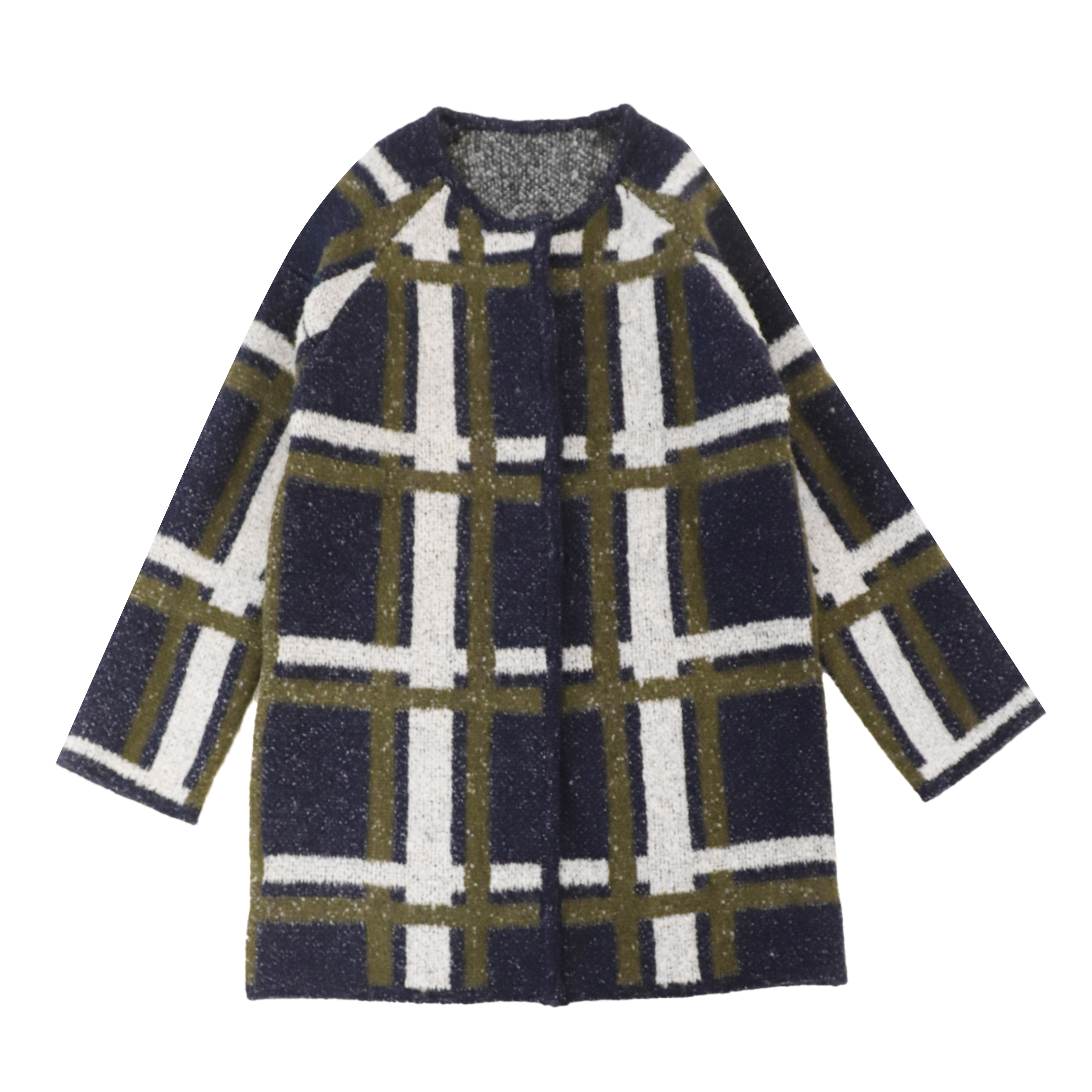 OEM 工厂定制格子印花长袖女士女士针织毛衣外套开衫