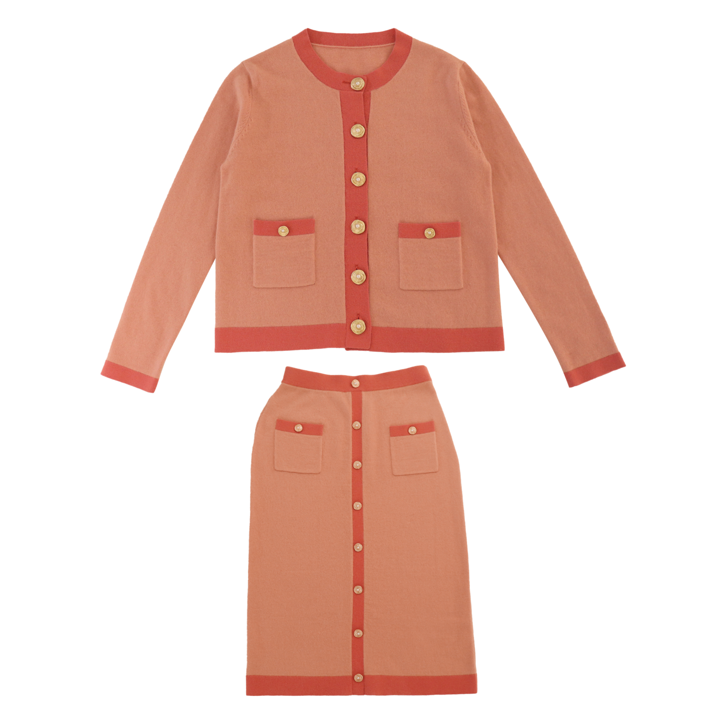 OEM定制冬季长袖毛衣开衫上衣裙两件套女士针织套装