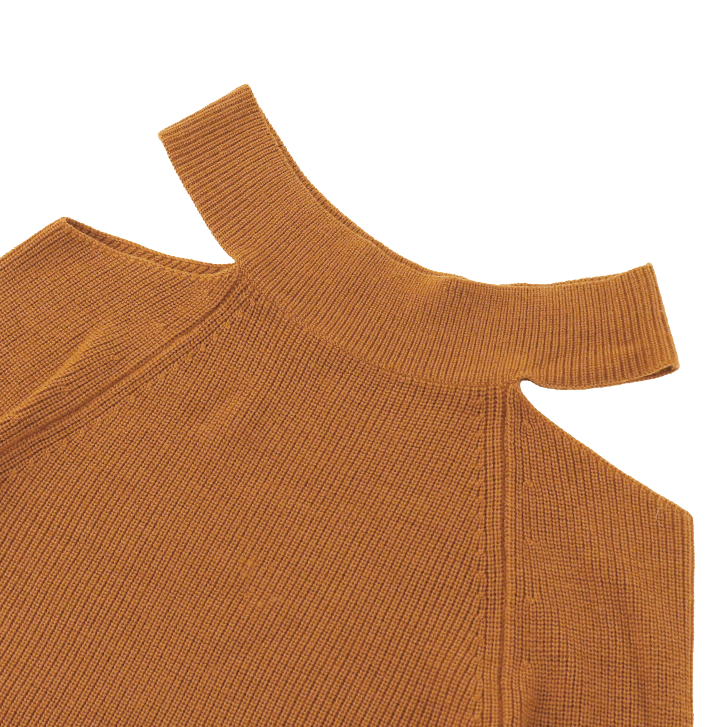 秋冬 OEM 制造商定制长袖圆领卡其色不规则女士套头针织毛衣