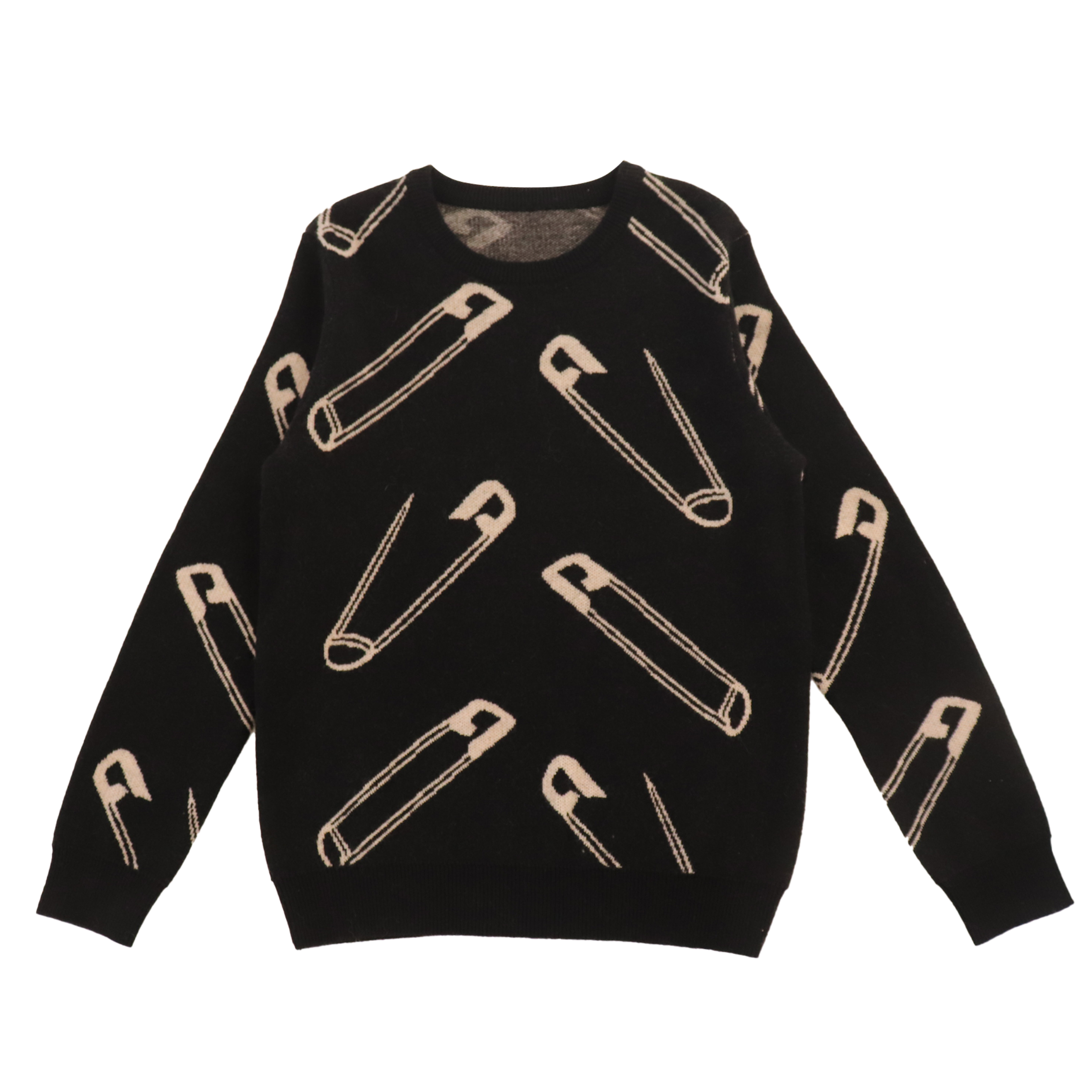 秋冬 OEM 定制黑色印花长袖女士套头针织毛衣